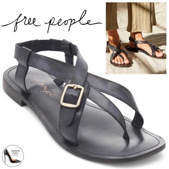 Free People Shoes - FREE PEOPLE La Risa Black Leather Flat Sandal Summer Strappy Sandal 39.5